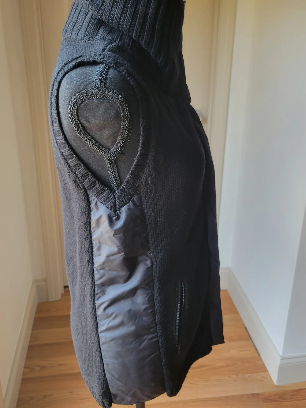 Eileen Fisher Merino Wool Asymmetrical Zip Funnel Neck Vest Black S